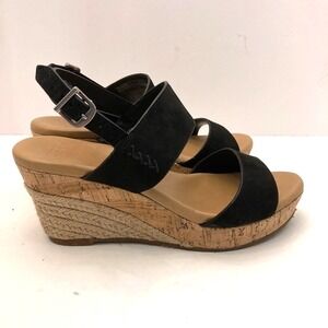 Ugg Wedge Platform Sandals Espadrilles Black Leather Womens 7 M Cork Shoes